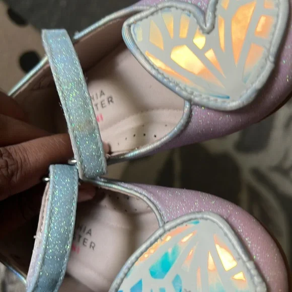 Like New Sophia Webster Mini Butterfly Flats Iridescent Rainbow Glitter EU 21
